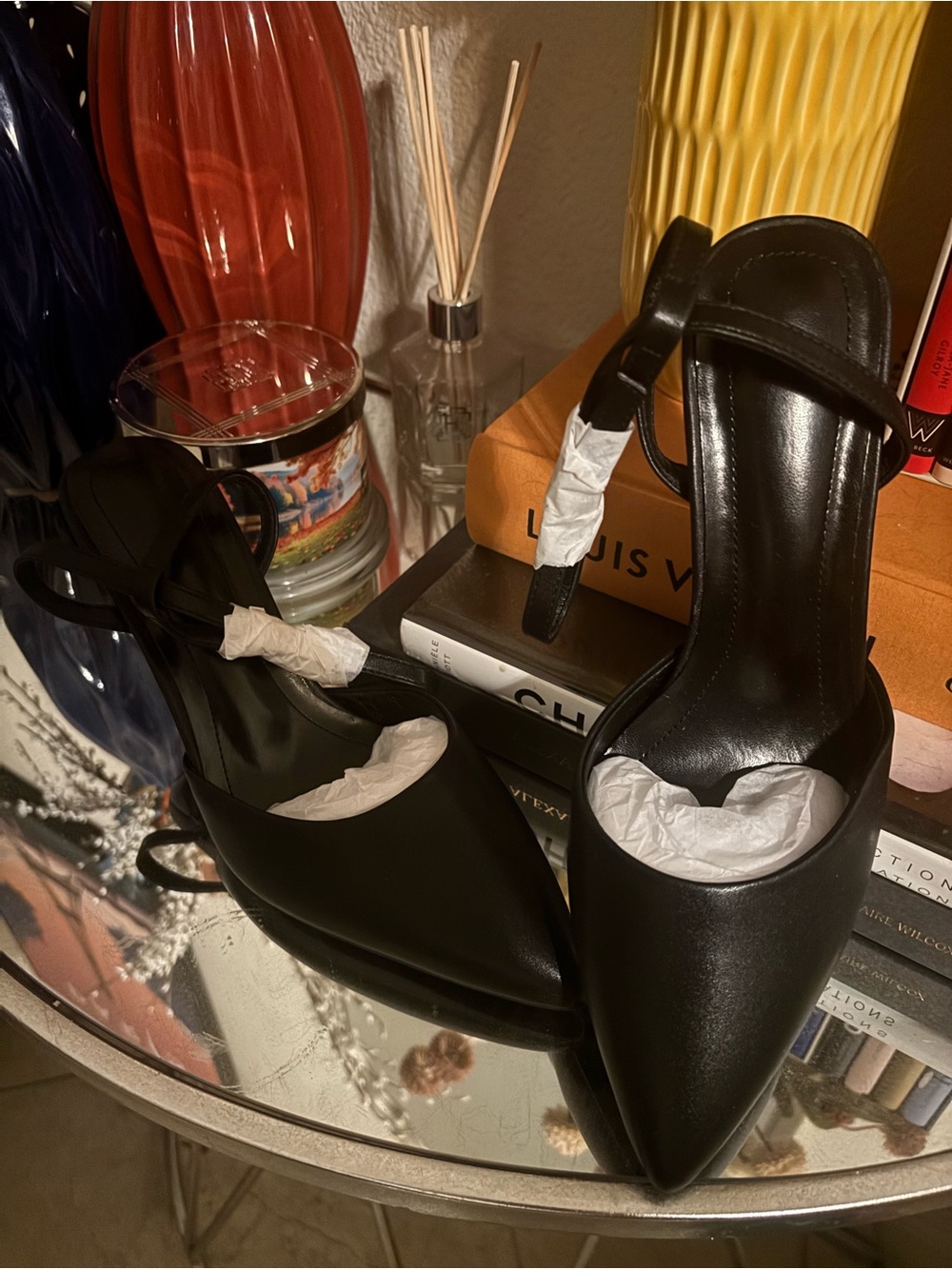 Brand New! Women’s Black Pointed Closed Toe Strappy Slingback Heels — (Size 9.5)